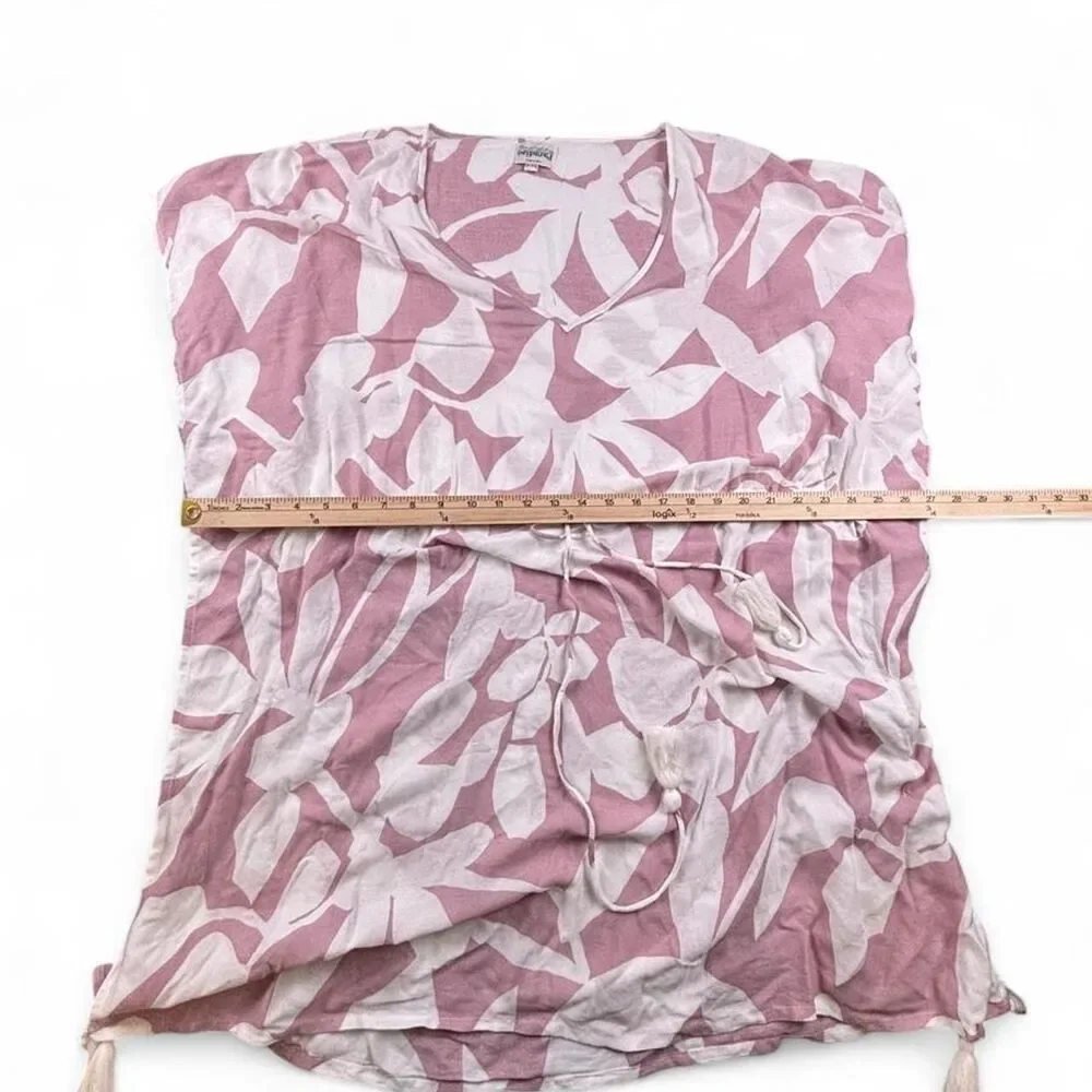 Poolside Paradiso Pink White Floral Swim Cover Up Tassel Tie XL 2XL Beach Kaftan